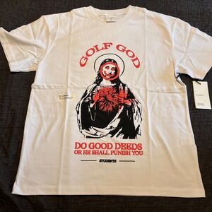 STUDENTS Golf God Graphic T-Shirt White Religious Tee